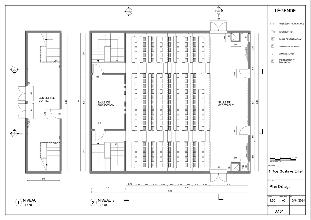 Rectangular Amphitheatre Plan Rénovation amphithéatre IDF - Relevés, plans 2D - DWG - RealBox
